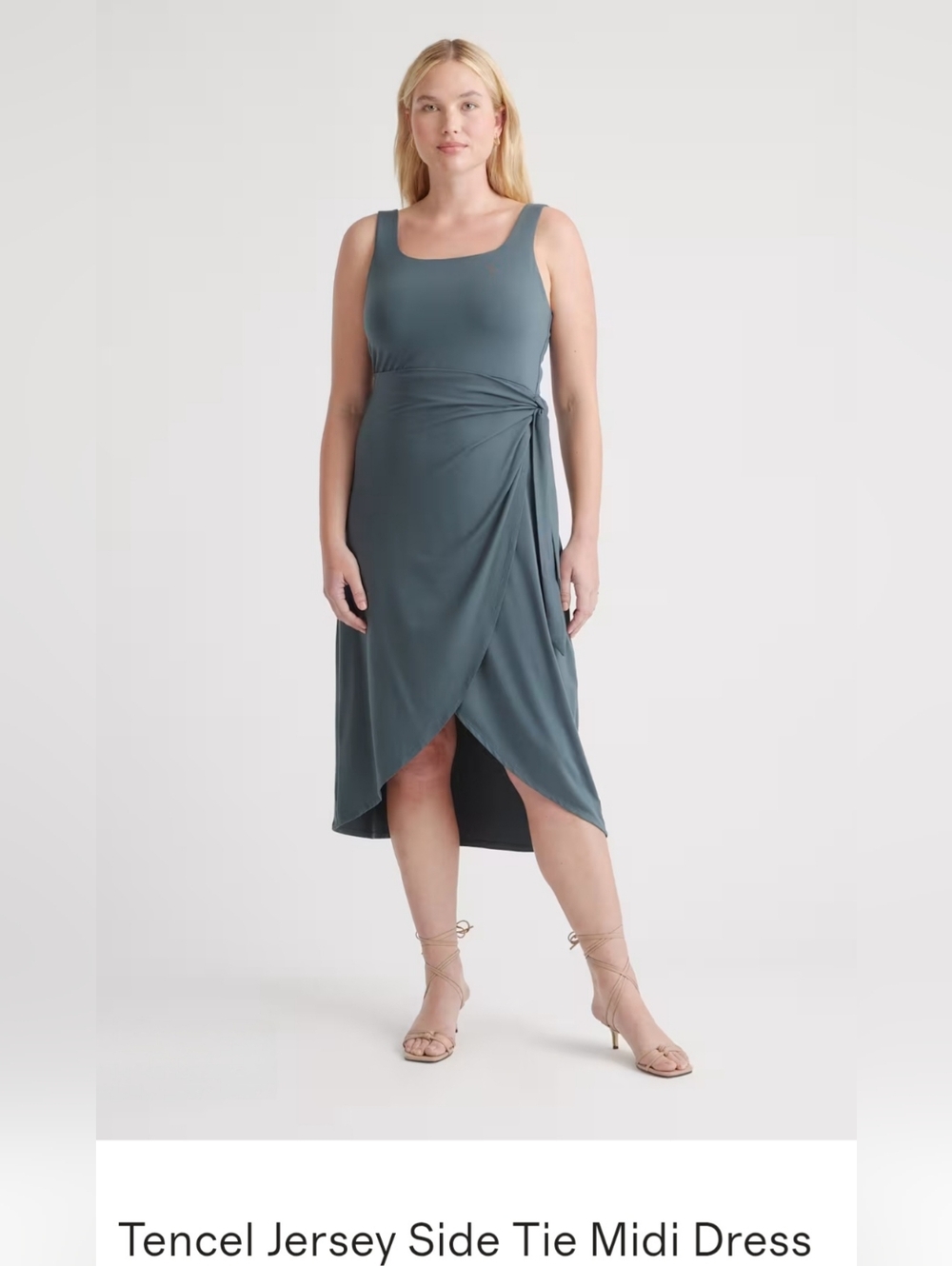 QUINCE Tencel Jersey Side Tie Midi Dress L - Green NWT